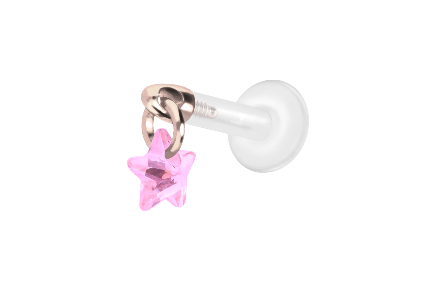 PTFE Labret Piercing mit Innengewinde + Titan-Aufsatz KRISTALLSTERN